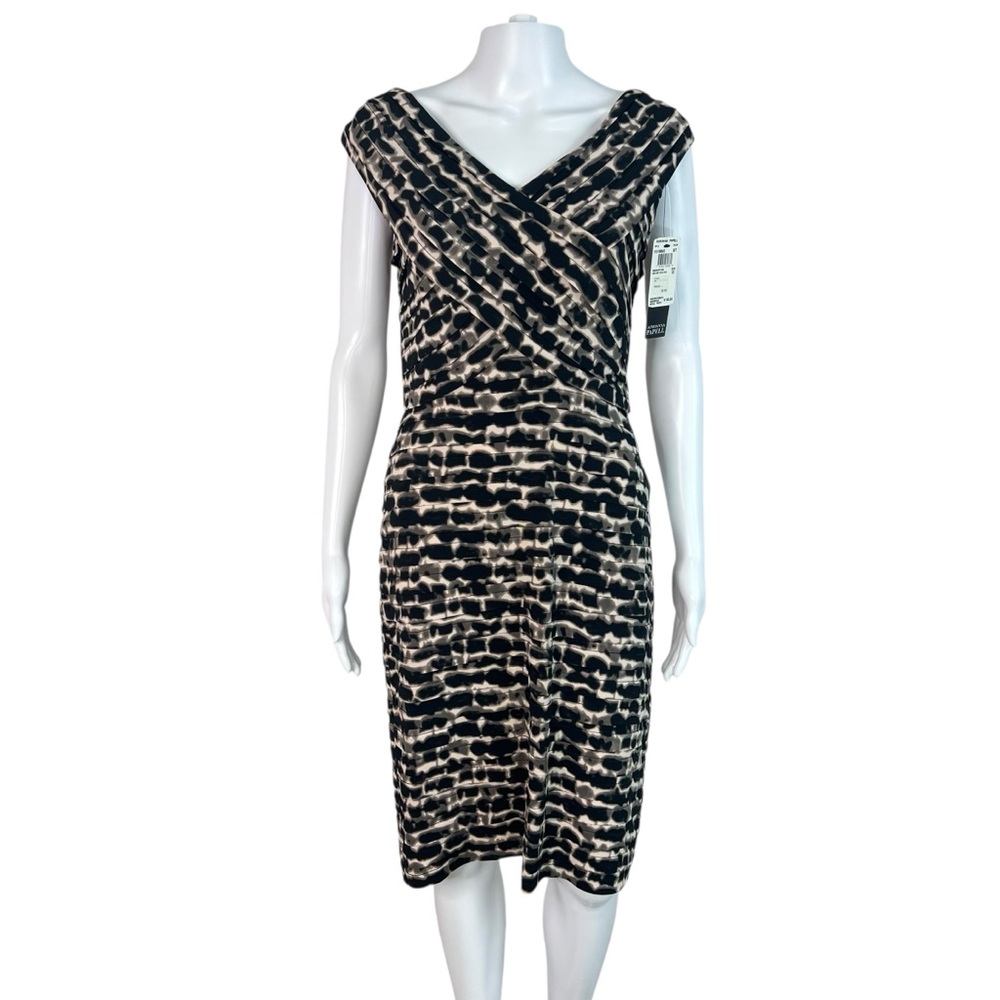 Adrianna‎ Papell Black and Cream Midi Dress Size 10 NWT